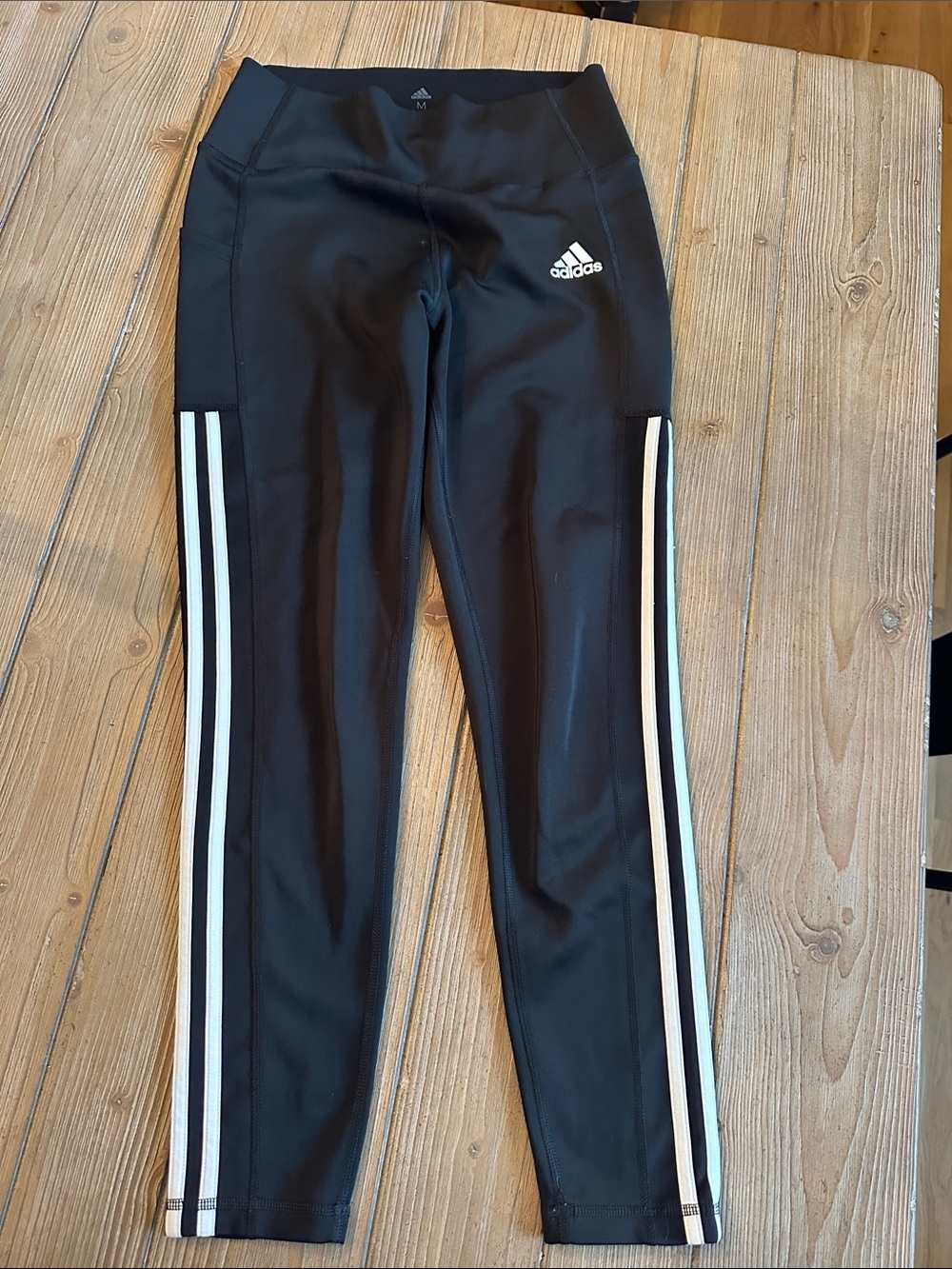 adidas Black Leggings with White Side Stripes - Kids